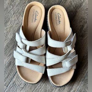Clarks Cream Leather Strap Sandals